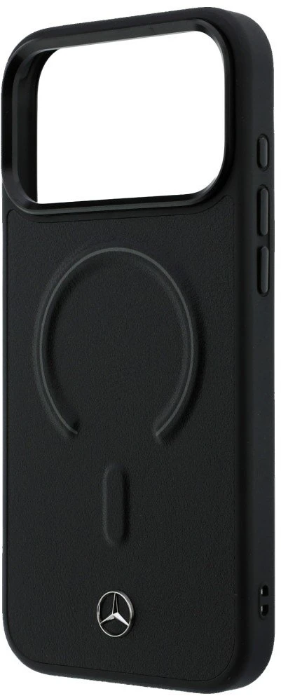 Mercedes PU Leather 3D MagSafe dėklas skirtas Apple iPhone 17 Pro Max juodos spalvos
