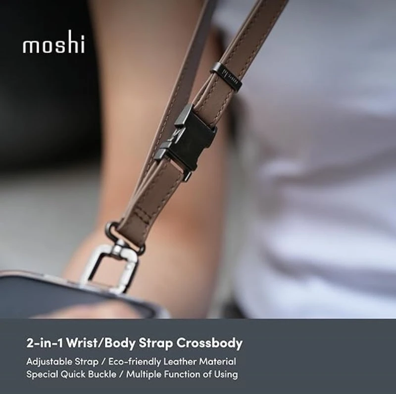 Dėklas Moshi 2-in-1 Wrist & Body Strap su adapteriu - Eco Leather Phone Lanyard Moss Žalias