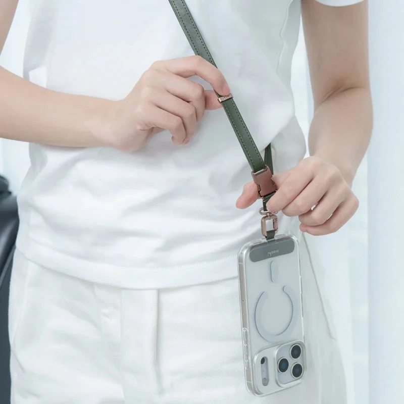 Dėklas Moshi 2-in-1 Wrist & Body Strap su adapteriu - Eco Leather Phone Lanyard Moss Žalias