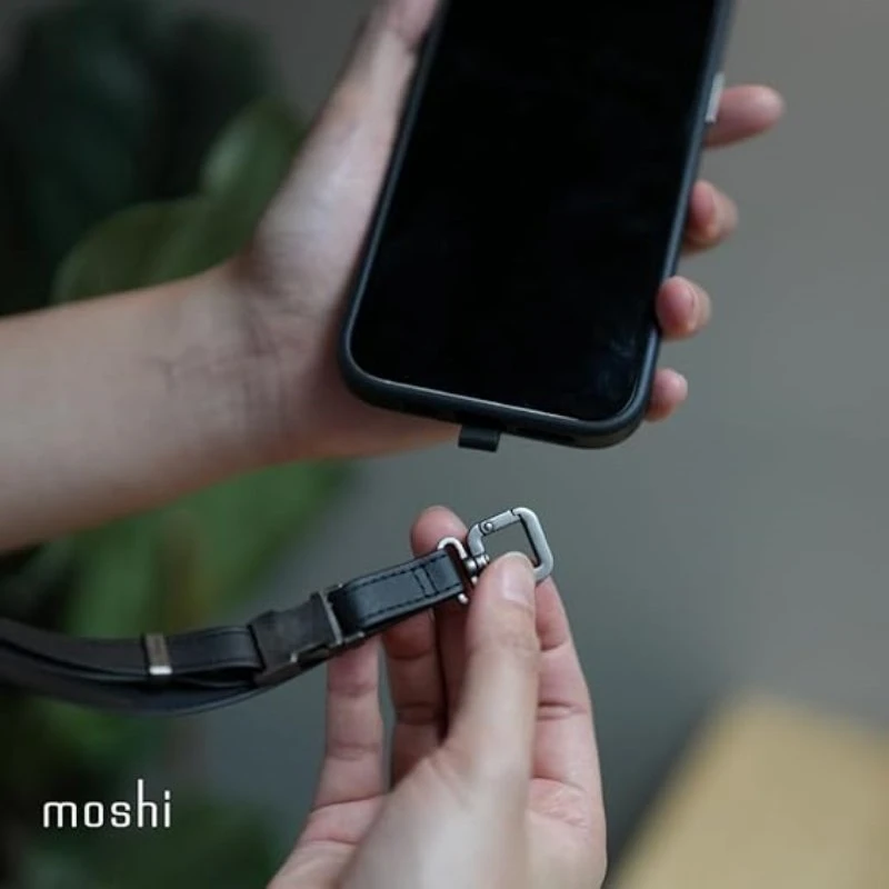 Dėklas Moshi 2-in-1 Wrist & Body Strap su adapteriu - Eco Leather Phone Lanyard Moss Žalias