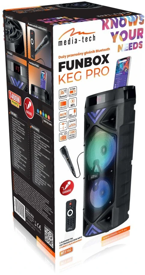 Bluetooth Garsiakalbis - Media-Tech MT3182 1400W FM Radijas Juodas