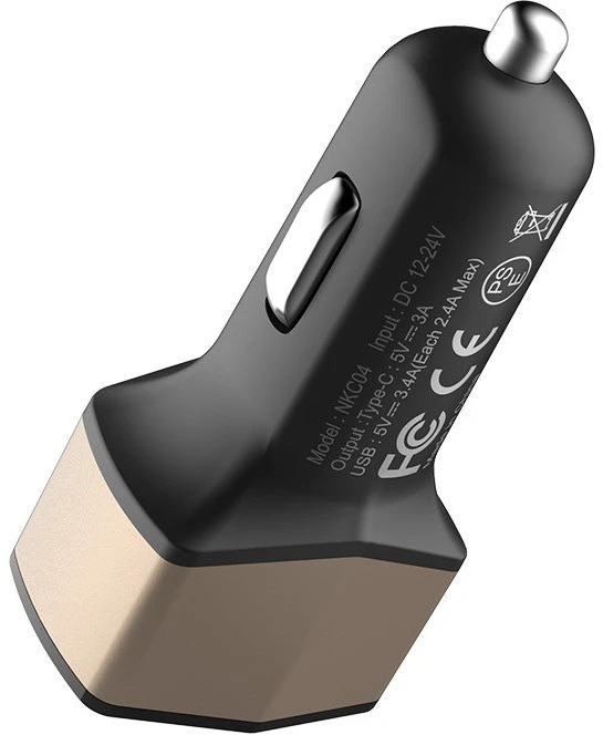 Dėklas Nillkin Celerity automobilinis įkroviklis - 2x USB-A + 1x USB-C, 32W aukso spalvos
