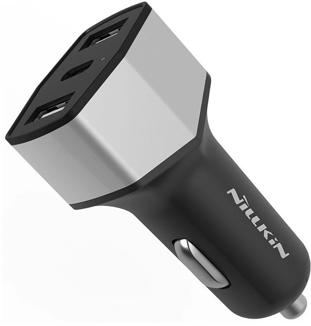Dėklas Nillkin Celerity automobilinis įkroviklis - 2x USB-A + 1x USB-C, 32W sidabro spalvos