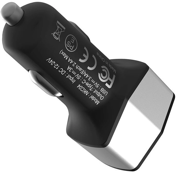 Dėklas Nillkin Celerity automobilinis įkroviklis - 2x USB-A + 1x USB-C, 32W sidabro spalvos