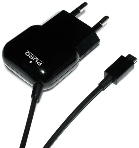 PURO Mini kelioninis įkroviklis - Portable laidinis įkroviklis su Micro USB Cable juodos spalvos
