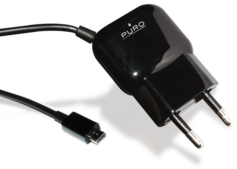 PURO Mini kelioninis įkroviklis - Portable laidinis įkroviklis su Micro USB Cable juodos spalvos