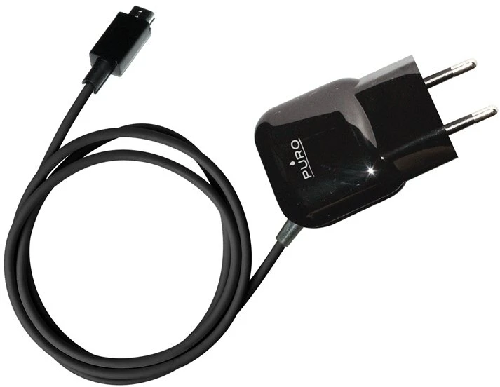 PURO Mini kelioninis įkroviklis - Portable laidinis įkroviklis su Micro USB Cable juodos spalvos