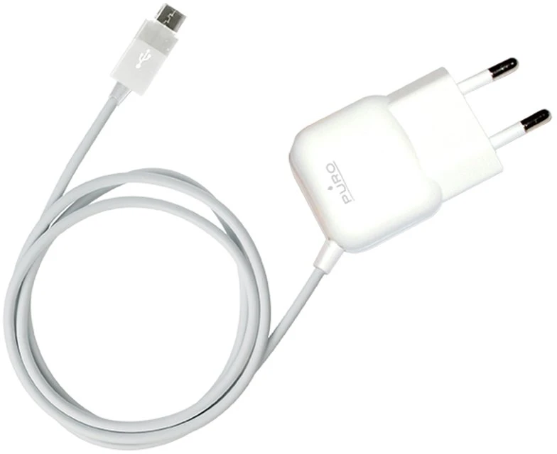 PURO Mini kelioninis įkroviklis - Portable laidinis įkroviklis su Micro USB Cable baltos spalvos