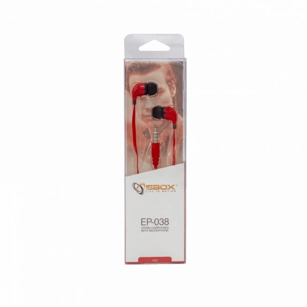 Sbox Technology Raudonos Sbox laidinės stereo ausinės su mikrofonu EP-038
