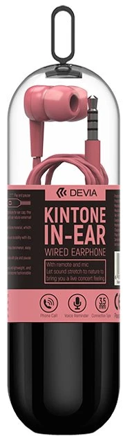 Rožinės į ausis įdedamos ausinės su mikrofonu Devia Kintone Ausinės V2, 3,5 mm