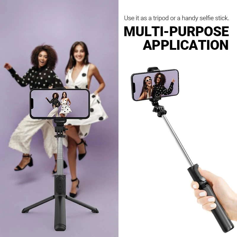 Stovas „Crong SelfieGo Lite“ – kompaktiškas „Bluetooth“ asmenukių lazdos trikojis (juodas)