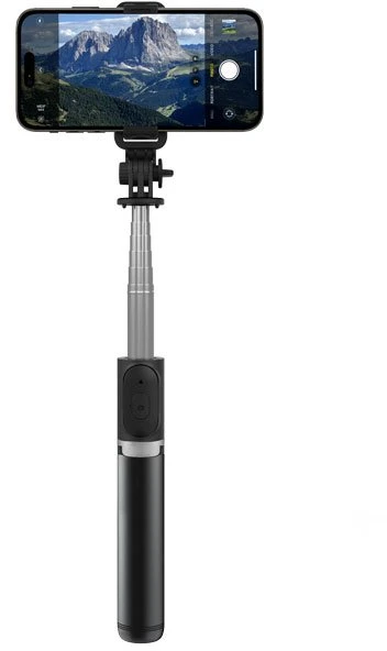 Stovas „Crong SelfieGo Lite“ – kompaktiškas „Bluetooth“ asmenukių lazdos trikojis (juodas)