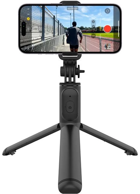 Stovas „Crong SelfieGo Lite“ – kompaktiškas „Bluetooth“ asmenukių lazdos trikojis (juodas)