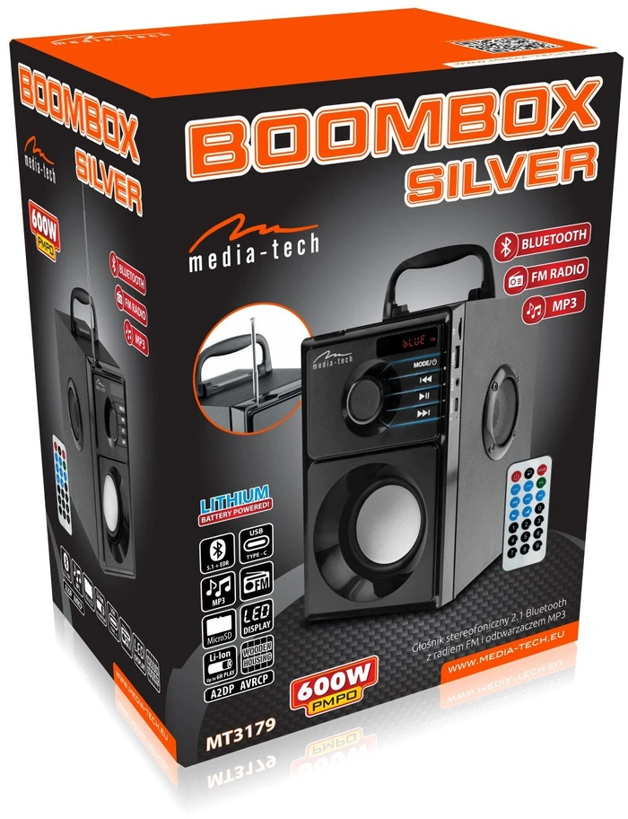 Dėklas Sidabrinis Bluetooth garsiakalbis Media-Tech MT3179 Boombox