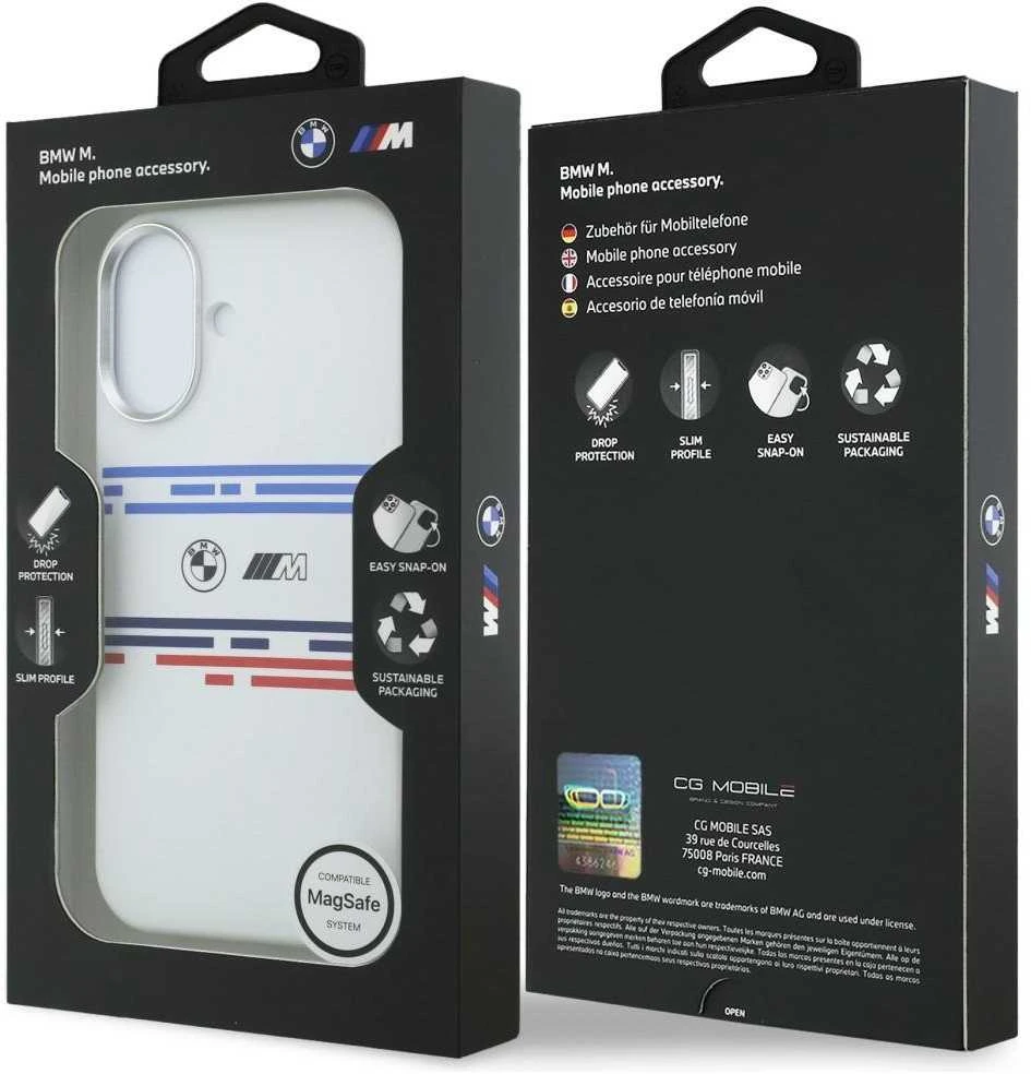 BMW M Silicon Horizontal Line MagSafe dėklas Apple iPhone 17 baltos spalvos