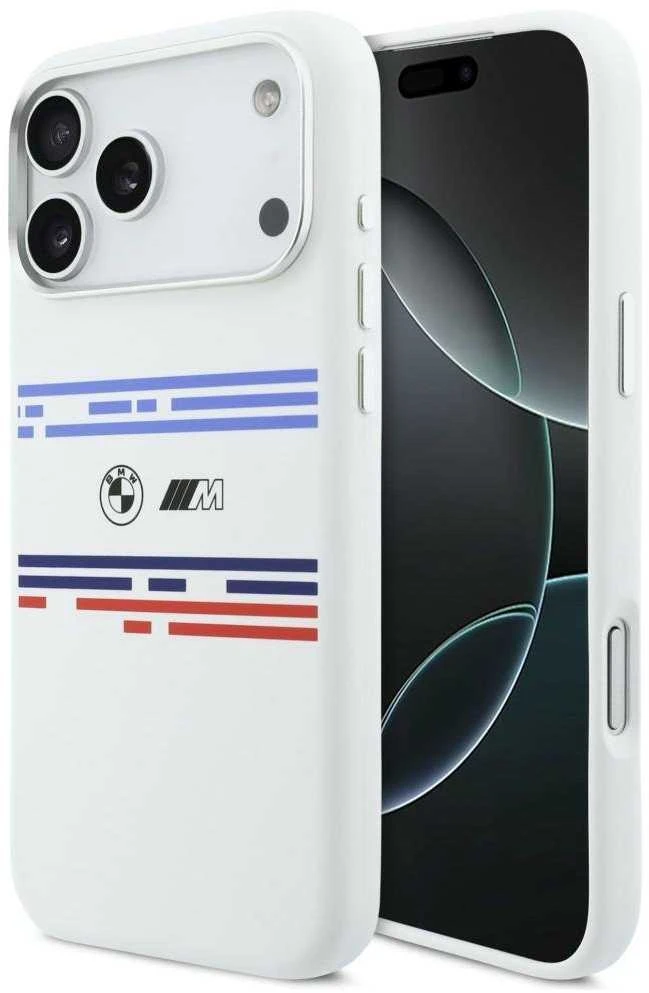 BMW M Silicon Horizontal Line MagSafe dėklas Apple iPhone 17 Pro Max baltos spalvos