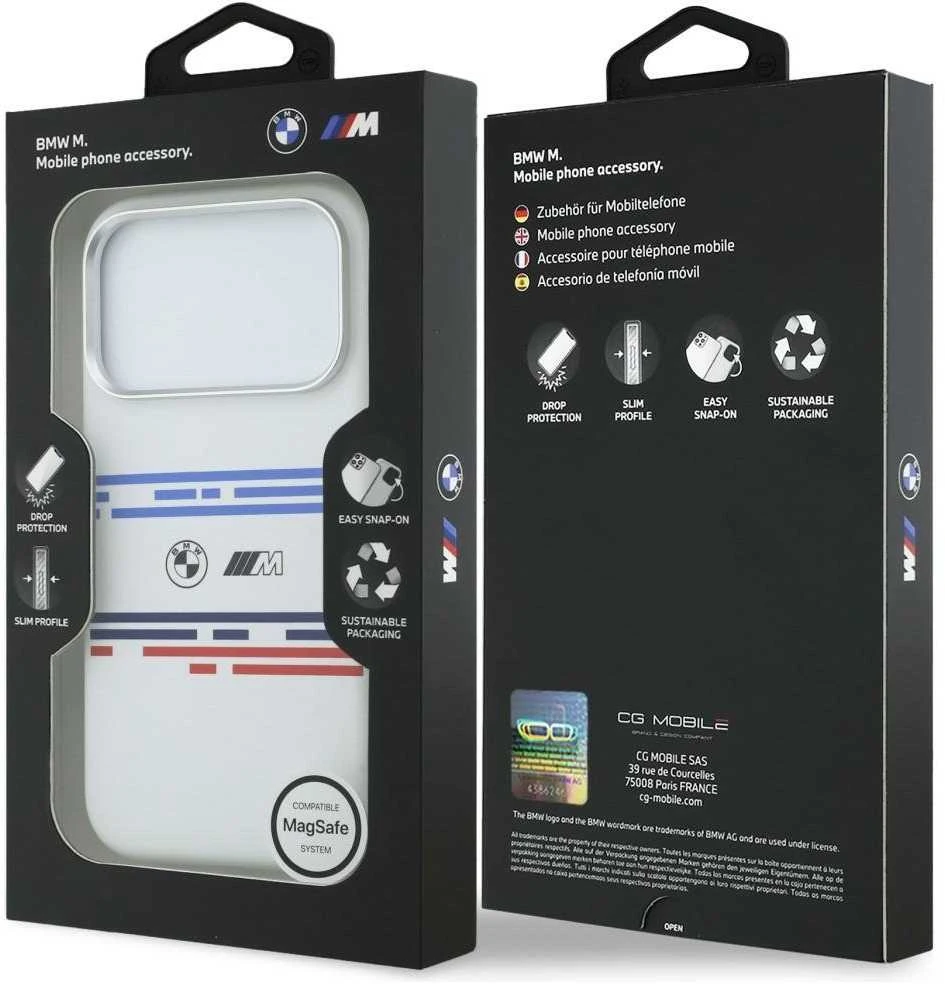 BMW M Silicon Horizontal Line MagSafe dėklas Apple iPhone 17 Pro baltos spalvos