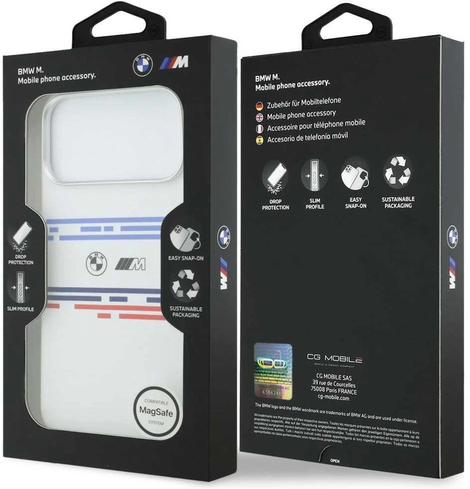 BMW M Silicon Horizontal Line MagSafe dėklas Apple iPhone 17 Pro Max baltos spalvos