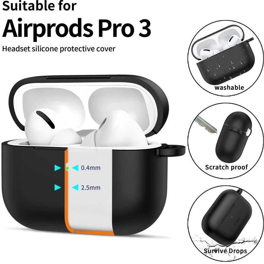 „Tech-Protect“ silikoninis dėklas su kabliuku, skirtas „AirPods Pro 3“ ausinėms - Juodas