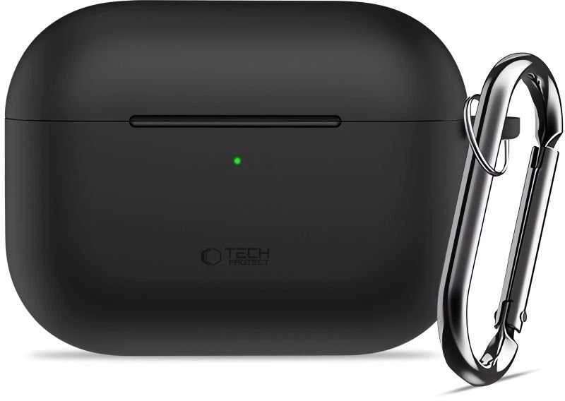 „Tech-Protect“ silikoninis dėklas su kabliuku, skirtas „AirPods Pro 3“ ausinėms - Juodas