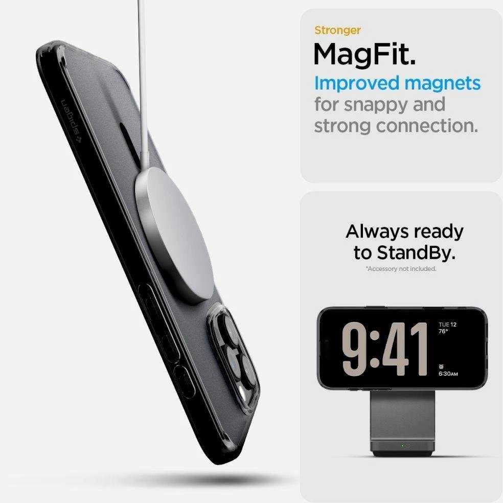 Apple iPhone 16 Pro Max Spigen Ultra Hybrid „T” Mag MagSafe Frost dėklas telefonui juodos spalvos