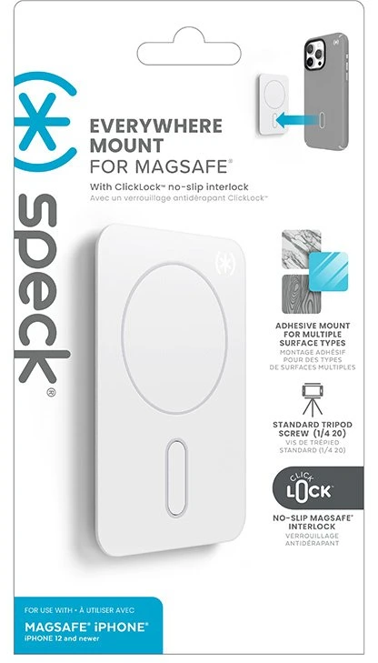 Speck Visur esantis laikiklis + „ClickLock“ – magnetinis „MagSafe“ laikiklis Baltas