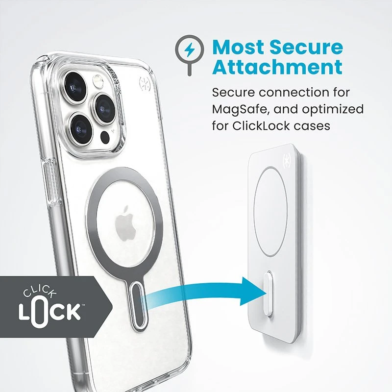 Speck Visur esantis laikiklis + „ClickLock“ – magnetinis „MagSafe“ laikiklis Baltas