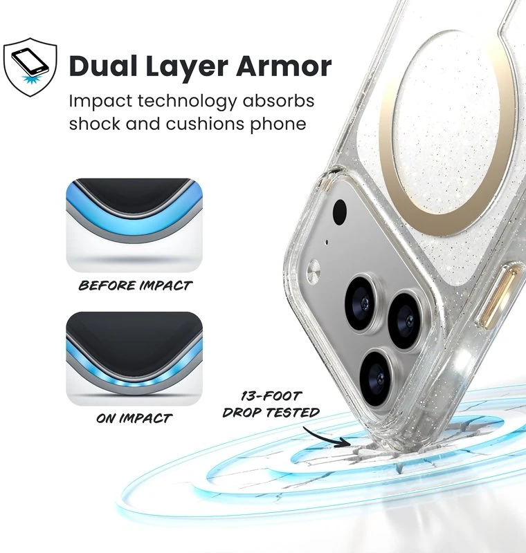 Speck Presidio Lux MagSafe - dėklas Apple iPhone 17 Pro Glitter / Gold Metallic