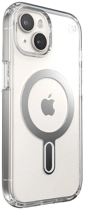 Dėklas Speck Presidio Perfect-Clear ClickLock & Magsafe do iPhone 15 / iPhone 14 / iPhone 13 (Clear / Chrome Finish / Serene Sidabrinis)