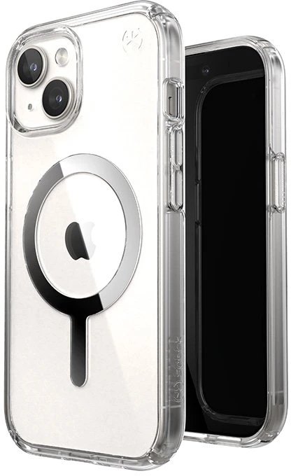 Speck Presidio Perfect-Clear MagSafe - dėklas skirtas Apple iPhone 16e / Apple iPhone 15 / Apple iPhone 14 / Apple iPhone 13 Clear / Chrome Finish / Serene Sidabrinis