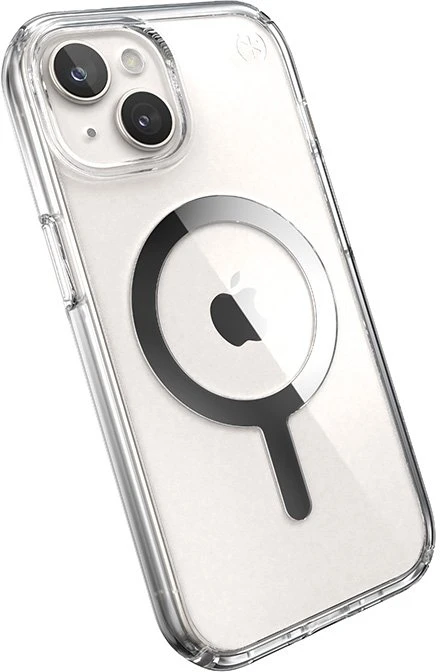 Speck Presidio Perfect-Clear MagSafe - dėklas skirtas Apple iPhone 16e / Apple iPhone 15 / Apple iPhone 14 / Apple iPhone 13 Clear / Chrome Finish / Serene Sidabrinis