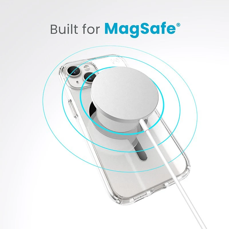Speck Presidio Perfect-Clear MagSafe - dėklas skirtas Apple iPhone 16e / Apple iPhone 15 / Apple iPhone 14 / Apple iPhone 13 Clear / Chrome Finish / Serene Sidabrinis