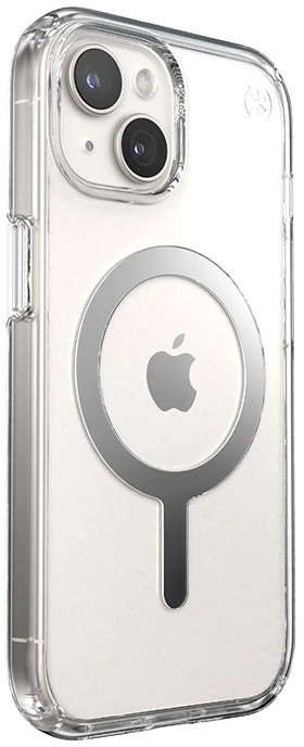 Speck Presidio Perfect-Clear MagSafe - dėklas skirtas Apple iPhone 16e / Apple iPhone 15 / Apple iPhone 14 / Apple iPhone 13 Clear / Chrome Finish / Serene Sidabrinis