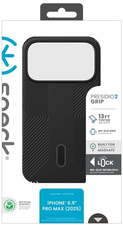 Speck Presidio2 Grip ClickLock & MagSafe - dėklas Apple iPhone 17 Pro Max Juodas / Slate Pilkas / Baltas
