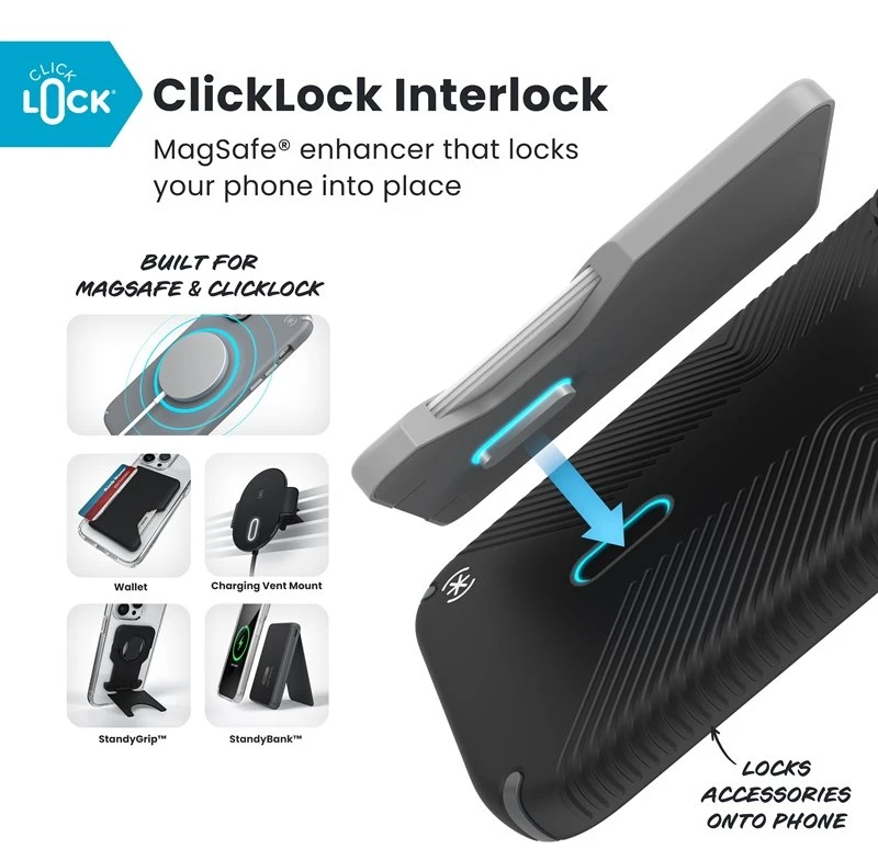 Speck Presidio2 Grip ClickLock & MagSafe - dėklas Apple iPhone 17 Pro Max Juodas / Slate Pilkas / Baltas