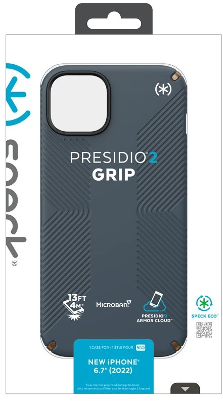 Speck Presidio2 Grip - dėklas skirtas Apple iPhone 15 Plus / 14 Plus su MICROBAN coating Charcoal / Cool Bronze / Slate