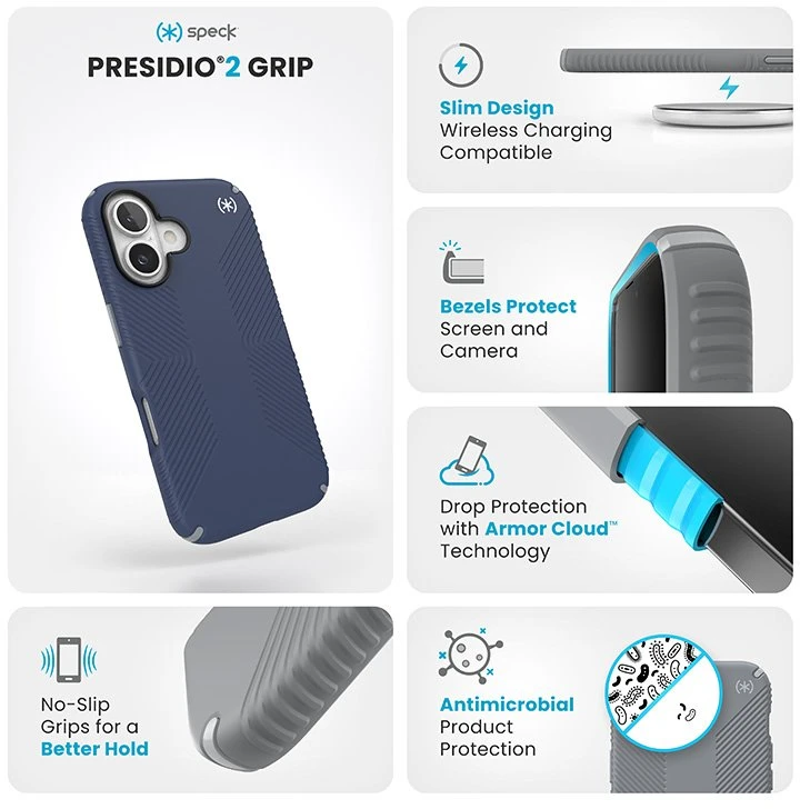 Dėklas Speck Presidio2 Grip do iPhone 16 mėlyna