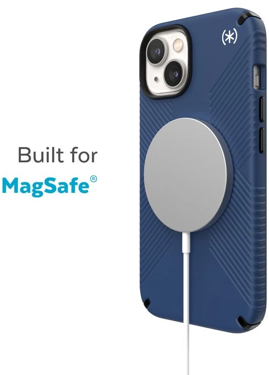 Speck Presidio2 Grip + MagSafe - dėklas skirtas Apple iPhone 14 Plus su MICROBAN coating Coastal Mėlyna / Juodas / Baltas