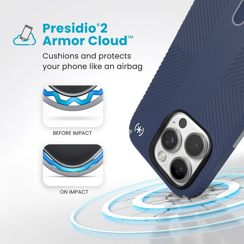 Dėklas Speck Presidio2 Grip ClickLock & MagSafe do iPhone 16 Pro tamsiai mėlyna
