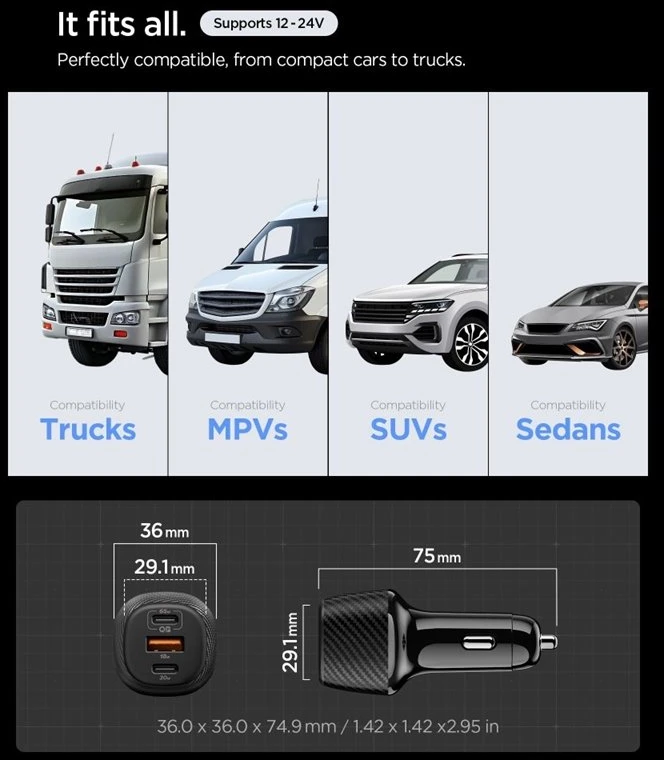 Dėklas Spigen Essential EV1133 automobilinis įkroviklis 113W juodas