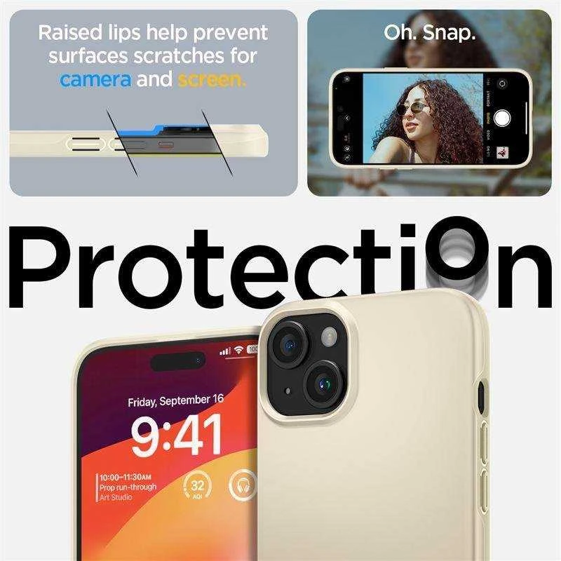 Spigen Thin Fit dėklas skirtas Apple iPhone 15 Plus,  spalva - Mute Beige