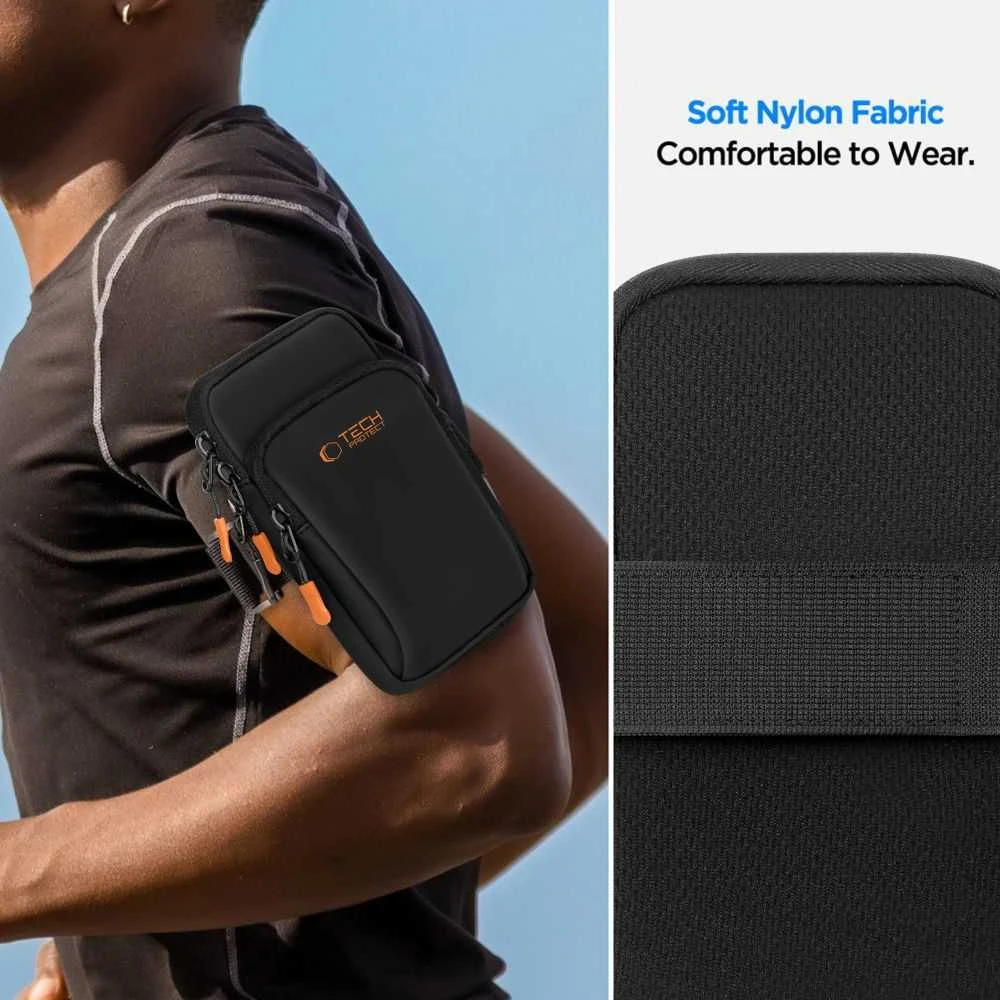 Dėklas Tech-Protect M7 Universal Sport Armband Case – juodos spalvos ir oranžinės spalvos