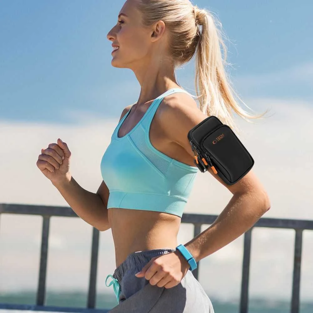 Dėklas Tech-Protect M7 Universal Sport Armband Case – juodos spalvos ir oranžinės spalvos