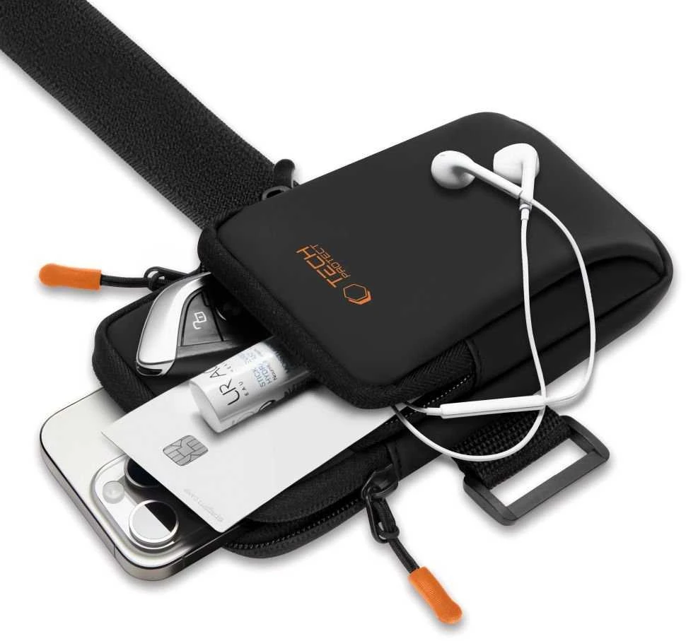 Dėklas Tech-Protect M7 Universal Sport Armband Case – juodos spalvos ir oranžinės spalvos