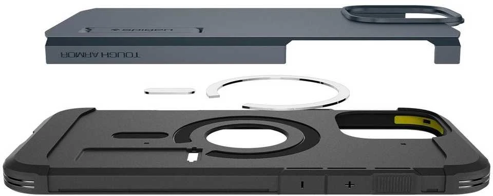 Spigen Tough Armor MagSafe su stoveliu Apple iPhone 16 Pro Max – dėklas telefonui pilkos spalvos