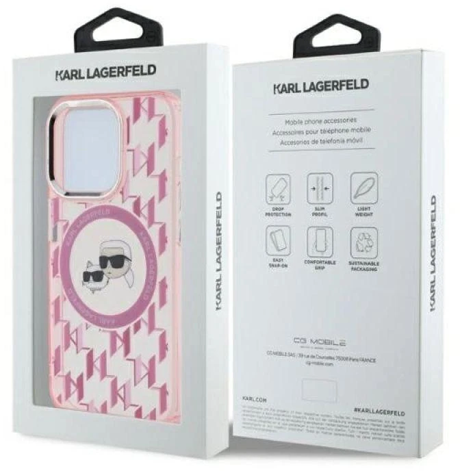 Dėklas Karl Lagerfeld KLHMP15XHMCKMHP Apple iPhone 15 Pro Max 6.7″ rožinės spalvos IML Monogram Karl&Choupette Head Ma