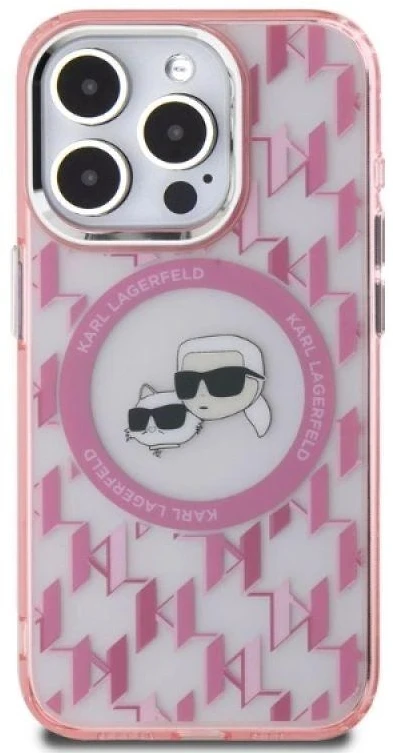 Dėklas Karl Lagerfeld KLHMP15XHMCKMHP Apple iPhone 15 Pro Max 6.7″ rožinės spalvos IML Monogram Karl&Choupette Head Ma