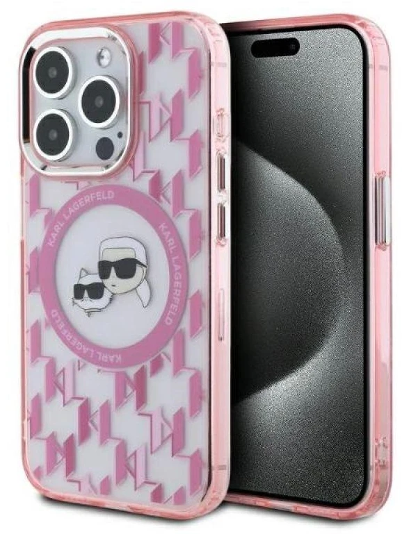 Dėklas Karl Lagerfeld KLHMP15XHMCKMHP Apple iPhone 15 Pro Max 6.7″ rožinės spalvos IML Monogram Karl&Choupette Head Ma