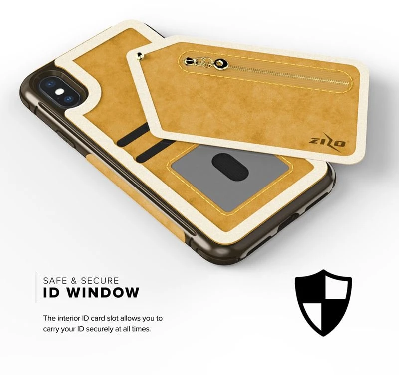 Zizo Nebula Wallet Case - Wallet Back and Zipper Pouch with Apsauginis stiklas Screen Protector skirtas Apple iPhone X (šviesiai rudas/Brown)