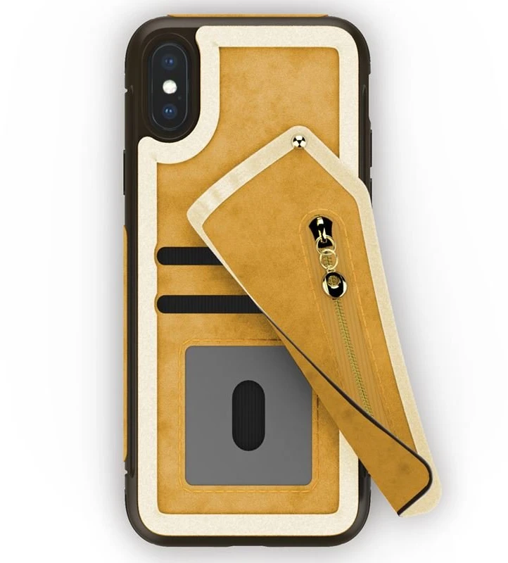 Zizo Nebula Wallet Case - Wallet Back and Zipper Pouch with Apsauginis stiklas Screen Protector skirtas Apple iPhone X (šviesiai rudas/Brown)